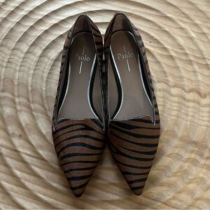 Paolo Zebra-Print Calf Hair Flats with Pointed Toe